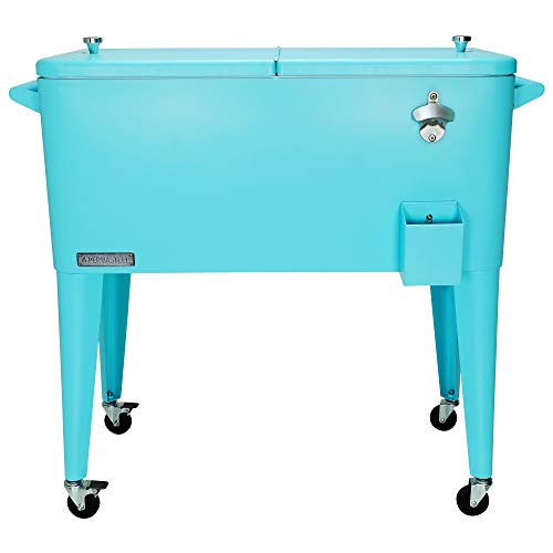 Permasteel Kühlbox auf Rollen | Klassischer Terrassenkühler aus Stahl | Kühlschrank für Garten Retro | Kühltrolley | 75 Liter | Türkis von Permasteel