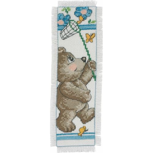 Kreuzstich Stickpackung Lesezeichen Teddy mit Netz Zählmuster von Permin
