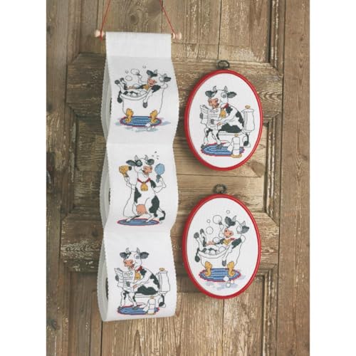 Kreuzstich Stickpackung Toilettenpapierhalter Frohe Kühe Zählmuster von Permin