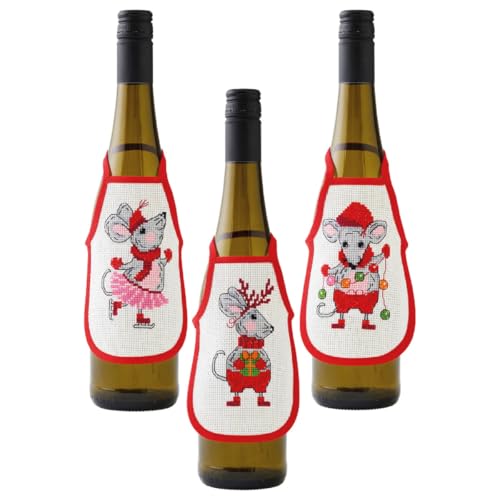 Permin Kreuzstich Stickpackung Flaschenschürzen 3 Stück Maus Zählmuster von Permin