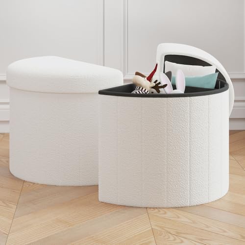 Permory Großer Ottomane mit Stauraum, 2er Set Faltbare Fußstütze Hocker, Multifunktionaler Ottomane Couchtisch (Weiß) von Permory