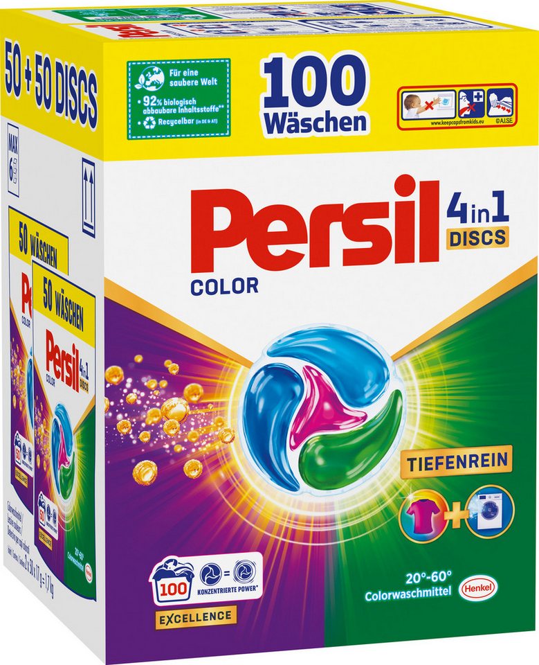 Persil Color 4-in-1 Discs 100 WL Colorwaschmittel (Vorratspack, [100-St. Kapseln mit Tiefenrein Technologie) von Persil