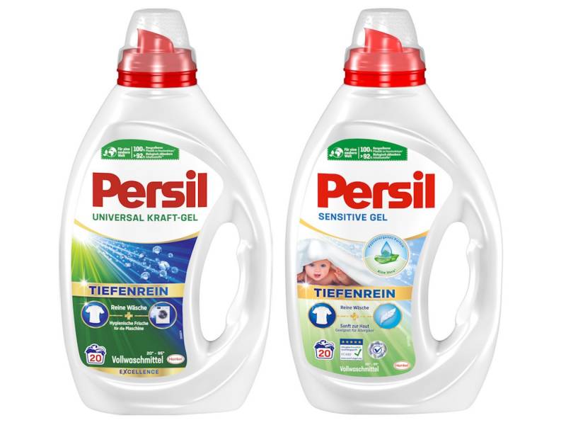 Persil Kraft Gel Universal & Sensitive Gel 2 x 20 WL (40WL) Vollwaschmittel (Doppelpack, [2-St. Flüssigwaschmittel für Allergiker & Babys - mit Tiefenrein Technologie) von Persil