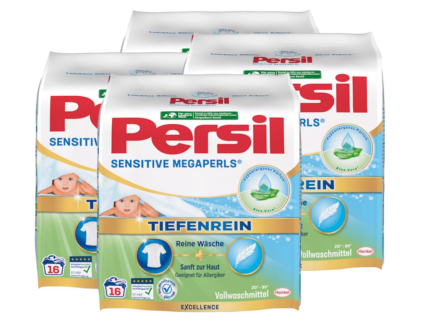 Persil Sensitive Megaperls Vollwaschmittel (Spar-Pack, [64-St. für Allergiker mit beruhigender Aloe vera für sensible Haut effektiv von 20 °C bis 95 °C, ECARF-zertifiziert) von Persil