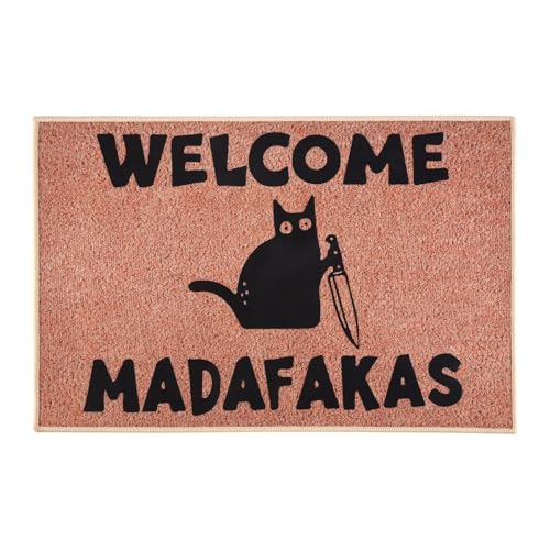 Persistence 1 Stück Dark Cat Welcome Madafakas Volldruck-Fußmatte Geben Sie Menschen Lustige Geschenke. Lustige Fußmatte von Persistence