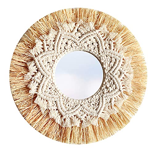 Persistence Nordic Straw Woven Hotel Bed and Breakfast Wall Boho Decor Handwoven Mirror Wall Decoration Macrame Decorative Mirror von Persistence