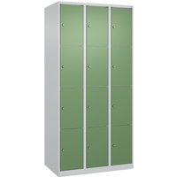 C+P Schließfachschrank Classic PLUS, 3 Abteile, HxBxT 1.850 x 900 x 500 mm, lichtgrau, resedagrün, 12 Fächer von C+P