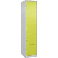 C+P Schließfachschrank Classic PLUS, 1 Abteil, HxBxT 1.850 x 400 x 500 mm, lichtgrau, clowngrün, 5 Fächer von C+P