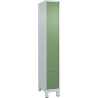 C+P Schließfachschrank Classic PLUS, Füße, 1 Abteil, HxBxT 1.950 x 300 x 500 mm, lichtgrau, resedagrün, 5 Fächer von C+P