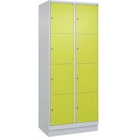 C+P Schließfachschrank Classic PLUS, Sockel, 2 Abteile, HxBxT 1.950 x 800 x 500 mm, lichtgrau, clowngrün, 8 Fächer von C+P