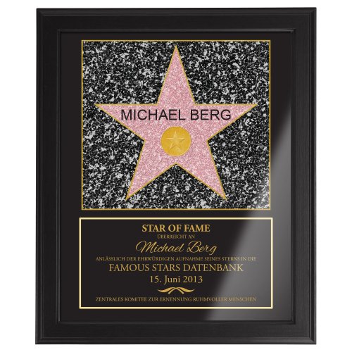 Casa Vivente Star Of Fame, Hollywood Stern, Urkunde, Wanddeko im dunklen Bilderrahmen, Personalisiert mit Name und Datum, Druck gerahmt Casa Vivente Star Of Fame, Hollywood Stern, Urkunde, Wanddeko im dunklen Bilderrahmen, Personalisiert mit Name und Datum, Druck gerahmt von Casa Vivente