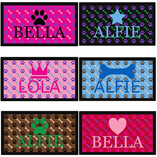 Futternapf-Matte für Hunde, Pfoten- und Knochenmotiv, gummierte Unterseite, personalisierbar mit Name und Emoji von Personalisedog