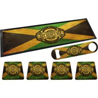Set Mit Personalisierten Jeder Name Bar Jamaika Flagge Grunge-Effekt Gummi Runner/Matte, Flaschenöffner Und 4x Untersetzer von PersonalisedGifts101