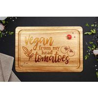Vegan From My Head Tomatoes - Nachhaltiges Hevea Hartholz Schneidebrett 30cm X 20cm Mit Saftrille von PersonalisedStore