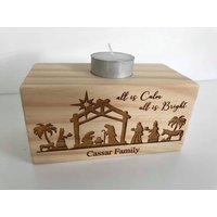 Teelicht Kerzenhalter Mit Krippe. Weihnachtskrippe Graviert von PersonalisedandMBM