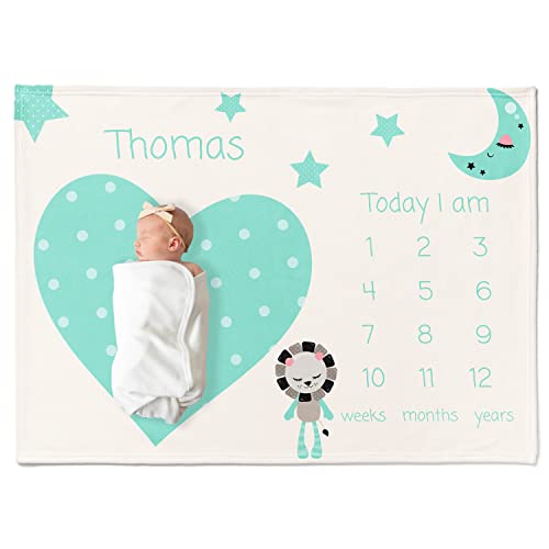 Baby Monatliche Meilensteindecke mit Namen & Herz-Design | Personalisierte Meilenstein-Babydecke | Baby Monats Decke Fotodecke für Jungen (Green Polka Dot) von Personalisedog