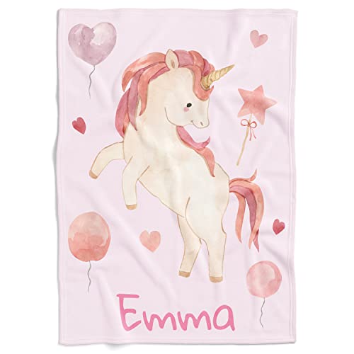 Personalisierte Babydecke Kinderdecke mit Einhorn Motiv und Name | Individuelle Baby Decke Namensdecke (Einhorn), 80 x 110 cm von Personalisedog