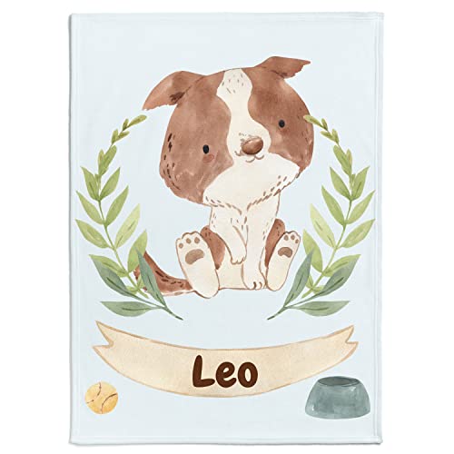 Personalisierte Babydecke Kinderdecke mit eigenen Namen, Kleiner Hund & Farbauswahl | Individuelle Baby Decke Namensdecke mit graue Hund Motiv (Hund 3), 80 x 110 cm von Personalisedog