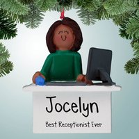 Computer Worker Weiblich - Dunkle Haut Personalisierte Weihnachtsverzierungen Empfangsdame Sekretärin Büro Kostenlose Personalisierung von PersonalizedFree