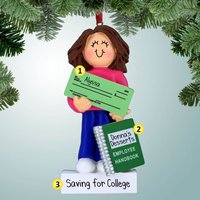 Neuer Job, Der Überprüft - Weibliches Braunes Haar Personalisierte Weihnachtsverzierung Mitarbeiterbeförderung Perfekte Handschrift 1.beschäftigung von PersonalizedFree
