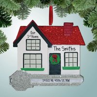 Neues Haus Mit Rotem Dach Und Schlüssel - Personalisierter Weihnachtsschmuck & Einweihungsparty Makler Wohnung Eigentumswohnung von PersonalizedFree