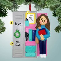 Offene Schule Locker Girl - Braune Haare Zurück in Der Ins Klassenzimmer Schüler Personalisierte Weihnachtsverzierung von PersonalizedFree