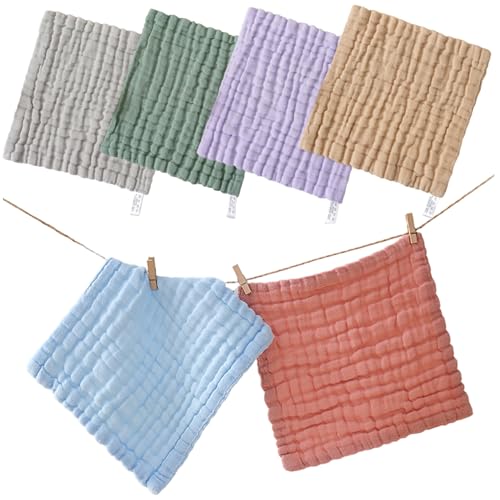 Perwteriy 6pcs Baby Burp-Tücher, 10x10 weich absorbierende Musselin-Burp-Tücher mit hängendes Seil, hautfreundliche multifunktionale Baumwolllumpen für Babys Neugeborene Perwteriy 6pcs Baby Burp-Tücher, 10x10 weich absorbierende Musselin-Burp-Tücher mit hängendes Seil, hautfreundliche multifunktionale Baumwolllumpen für Babys Neugeborene von Perwteriy