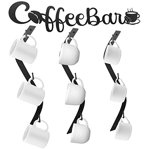 Peryiter Kaffeetasse Wandregal montiert mit Kaffeebar Dekor Kurve Kaffeebecherhalter Hängende Wand Metall Becher Racks Schwarz Kaffeetassenhalter Kaffeetasse Rack Aufhänger mit 9 Haken Küche Kaffee von Peryiter