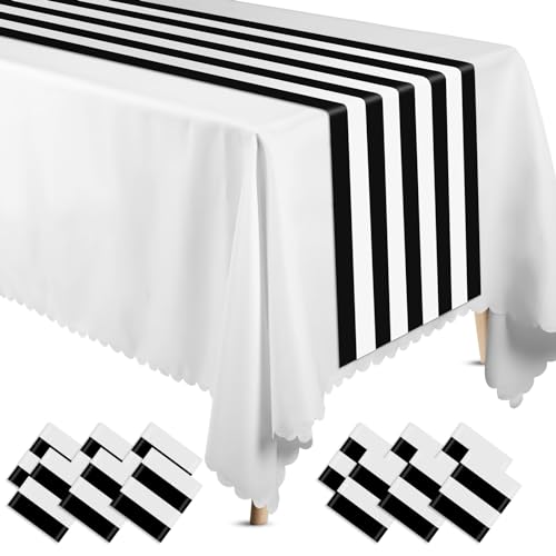 Peryiter Tischläufer aus Kunststoff, gestreift, 35,6 x 274,4 cm, Schwarz, Weiß, 12 Stück von Peryiter