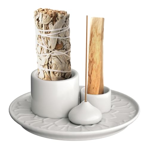 Pesderty Kerzenhalter - 4-in-1 Räucherstäbchen- und Kerzenhalter - Räucherstäbchenhalter Aus Keramik, Aschenauffangschale für Meditationsraum, von Pesderty