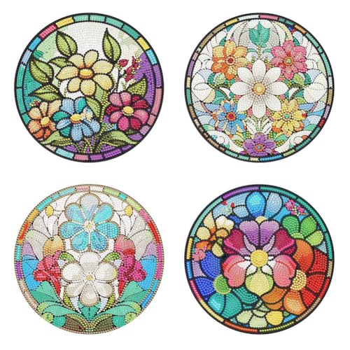 Pesfehhy 4-Teiliges Tischset zum Selbermachen mit Diamant-Kunstmalerei, Rund, rutschfest, Acryl-Tischsets für Tischdekoration, B von Pesfehhy