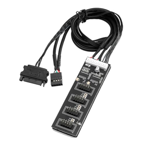 Pesfehhy 9-Poliger USB-Header-Splitter, USB 2.0-Header-Splitter mit SATA-Stromkabel, Interner USB-Hub für CPU/RGB-Licht/Drucker von Pesfehhy