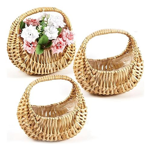 Pesfehhy Rattankorb, Halbmondförmiger Weidenkorb, Weidenstrohkorb, Geflochtener Korb mit, Hochzeitskörbe für Blumenmädchen Pesfehhy Rattankorb, Halbmondförmiger Weidenkorb, Weidenstrohkorb, Geflochtener Korb mit, Hochzeitskörbe für Blumenmädchen von Pesfehhy