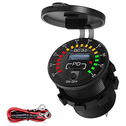 Pesfehhy SchnellladegeräT mit 18-W-Typ-C-PD-Buchse und Wasserdichtem LED-Voltmeter-Schaltnetzschalter für Auto-Boots- von Pesfehhy