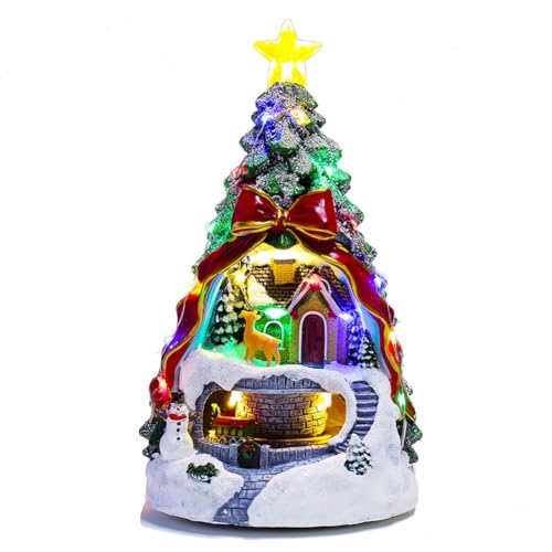 Pesfehhy Weihnachtsbaum, Musikdekoration, für Erwachsene und Kinder, Rotierender Zug, Winterszene, Haus, Schreibtisch, Weihnachtsdeko A von Pesfehhy