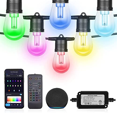 Pesken Lichterkette Außen, 30M Dimmbar Bunt Smart RGBCW Glühbirnen，Funktioniert mit Alexa & Google Assistant, IP65 Wasserdicht Outdoor Lichterkette für Weihnachten Party Camping von Pesken