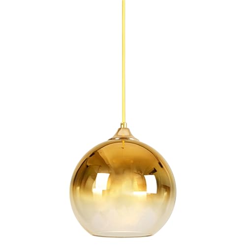 Ohne Stromanschluss Hängelampen mit Fernbedienung,Modern Glas Hängelampe mit batterie,Batteriebetrieben Pendelleuchte mit 6 RGB Farben dimmbar,Innen Pendelleuchte keine Verkabelung erforderlich.(Gold) von Peskoe