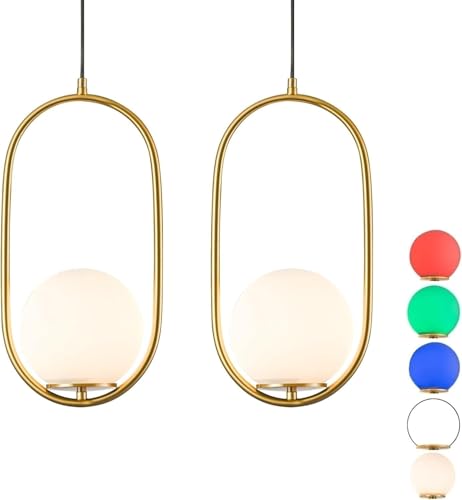 Pendelleuchte Deckenlampe Ohne Stromanschluss Hängelampen Kugelförmiges Weißes Glas，mit Fernbedienung Pendellampe Batteriebetrieben ，7-FarbkonvertierungKeine Elektriker-Installation Erforderlich von Peskoe