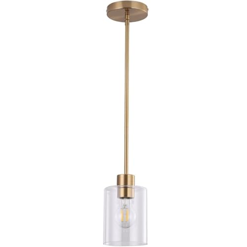 Peskoe Modern Hängelampe mit Batterie， Ohne Stromanschluss Hängelampen ，Innen Hängeleuchte Batteriebetriebene Lampe mit Fernbedienung， Glas Lampenschirm Deckenleuchte ohne Strom.(Brass) von Peskoe