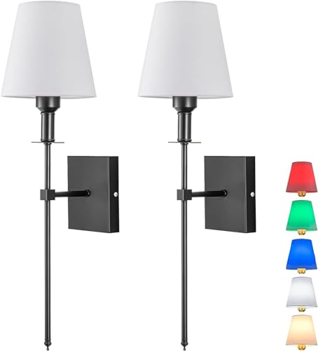 Peskoe Wandleuchte Innen, Wandlampe mit Akku,5W USB Aufladbare Batteriebetrieben Wandbeleuchtung,Viele Farben Farbtemperatur und Helligkeitsstufen Fernbedienung Control Kabellose Lampe Einstellbar von Peskoe