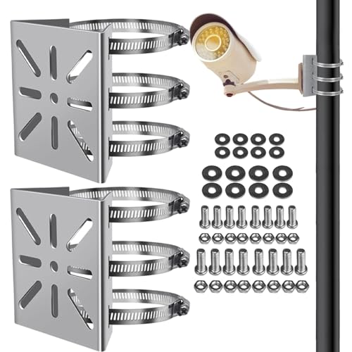 2pcs Kamera-Stangenhalterung, Edelstahl-Überwachungskamera-Halterung mit 6 verstellbaren Schleifen und Schrauben, mehrloch 2pcs Kamera-Stangenhalterung, Edelstahl-Überwachungskamera-Halterung mit 6 verstellbaren Schleifen und Schrauben, mehrloch von Pesoncarl