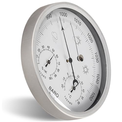 Barometer 3 in 1 5,2 -Zoll -Barometrie -Manometer mechanisches Wetter Barometer mit hängendes Loch Clear Scaled Barometer Thermometer Hygrometer für Innen-, Silber, Wetterstationen von Pesoncarl