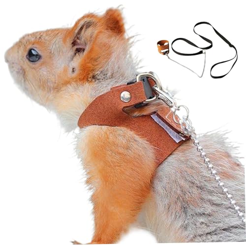 Eichhörnchen-Geschirr und Leinen-Set einstellbare Nachahmungs-PU-Eichhörnchen-Geschirr mit Befestigungsband Mehrzweckbraun-Haustier für Kaninchen, Ratte, Frettchen, Hamster von Pesoncarl