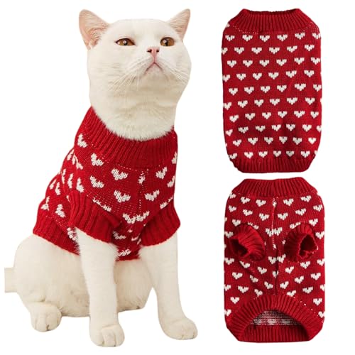 Haustierpullover weiche Dehnbare gestrickte kleine Hundepullover mit süßem Herzmuster Bequeme warme Katze für Katzen und Hunde täglich, Weihnachten, Hochzeit, Rot, L. Haustierpullover weiche Dehnbare gestrickte kleine Hundepullover mit süßem Herzmuster Bequeme warme Katze für Katzen und Hunde täglich, Weihnachten, Hochzeit, Rot, L. von Pesoncarl