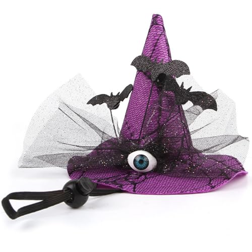 Hunde Halloween Kostüme gruseliger Haustier Hexenhut mit Augapfel & Bat 4.72X5.9 Katzenhüte mit verstellbaren Kinngurt Katzen Halloween Kostüme für Hund und Accessoires. von Pesoncarl