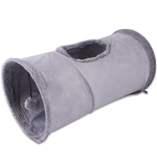 Katzentunnel 20x10 Zoll Flauschiger Katzen -Tunnel -Bett faltbares graues Hideaway mit hängenden Kugel, knackigem Papier und mittlerem Loch Interaktive unterhaltsame Tunnel für Innenkatzen, Kätzchen von Pesoncarl