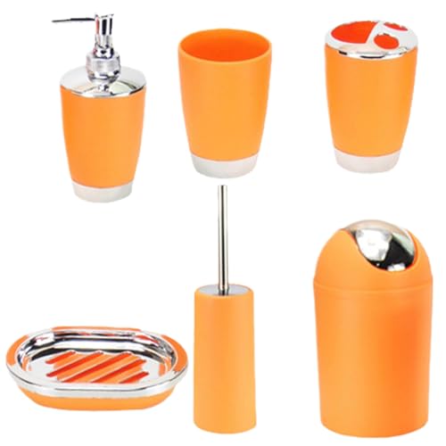 Pesoncarl Badezimmerzubehör Set, 6 Stück Bad Seifenspender Set, Seifespender & Schüssel Zahnbürstenhalter Mülleimer Dose Tumbler Toilettenpinsel Badeset, Badezimmersets komplett von Pesoncarl