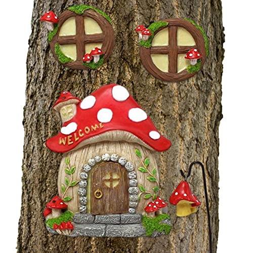 Pesoncarl Feen Türkabine Set 4 Feengarten Türfenster Pilzmärchen Haus Garten Ornamente für Gartenbaumdekor, Gartenminiaturen von Pesoncarl