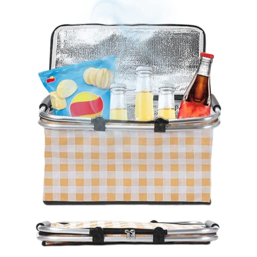 Pesoncarl Kühle Beutel, Kühlerbox, isolierter Picknickkorb Großer zusammenklappbarer Kühlertasche 2 Reifen Oxford Isolierter Einkaufskorb mit Rustikalgitter für Reisemeinkäufe Gelb gelb von Pesoncarl