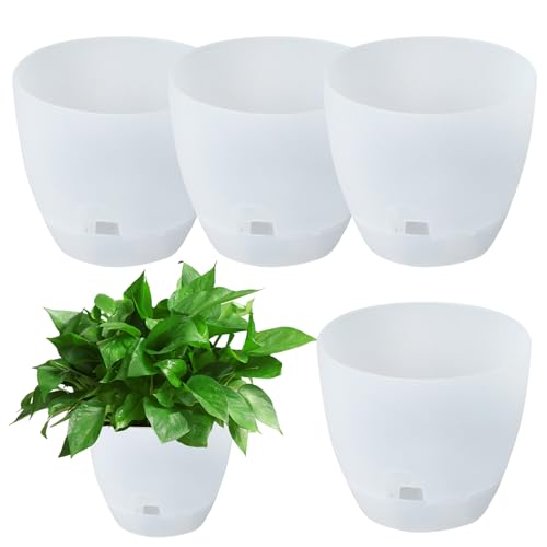 Pesoncarl Selbstbewässerungstöpfe mit Reservoir 4PCs Kunststoff Selbstbewässerungsplanter mit Entwässerungslöchern transparente Blütentöpfe für Innen im Freien im Freien im Freien im Innenbereich von Pesoncarl